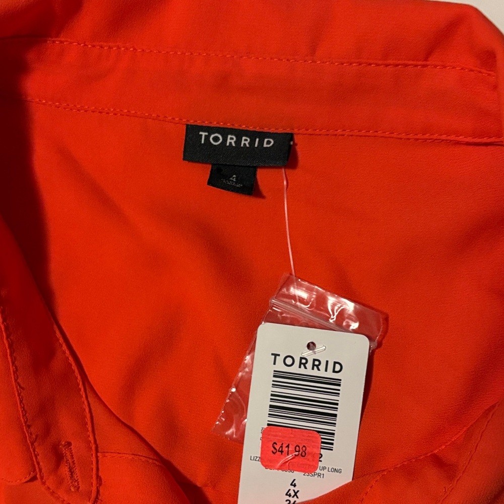 Torrid Bright Red Button-Down sheer Shirt - Picture 2 of 3